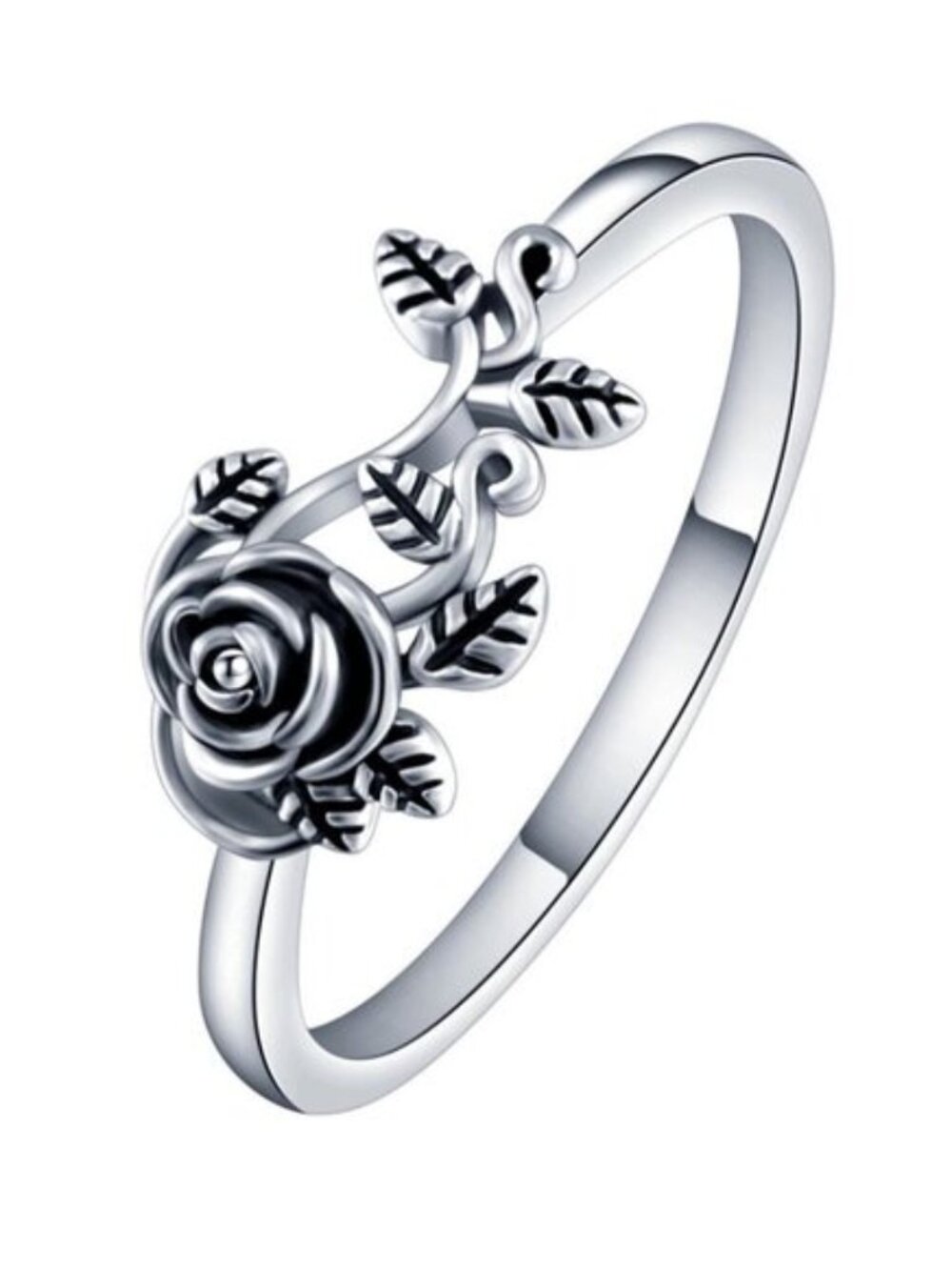💍 Ethnic Style Dainty Rose Flower Anillo Vintage Silver Ring for Women, VIP420